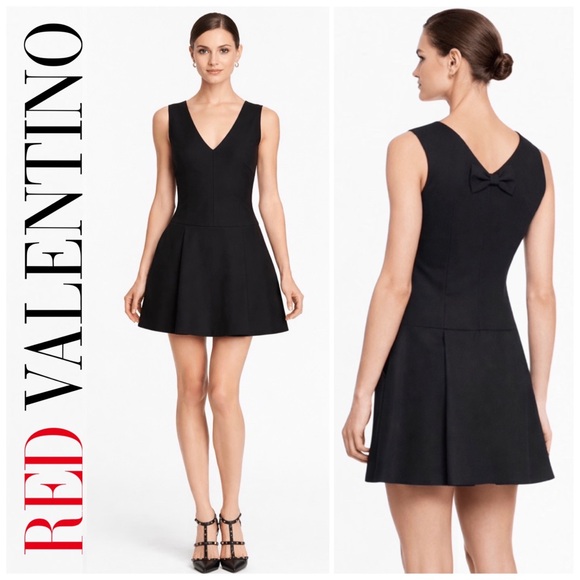 RED Valentino, Black Bow Pleated Sleeveless Drop Waist Fit-and-Flare Mini  Dress